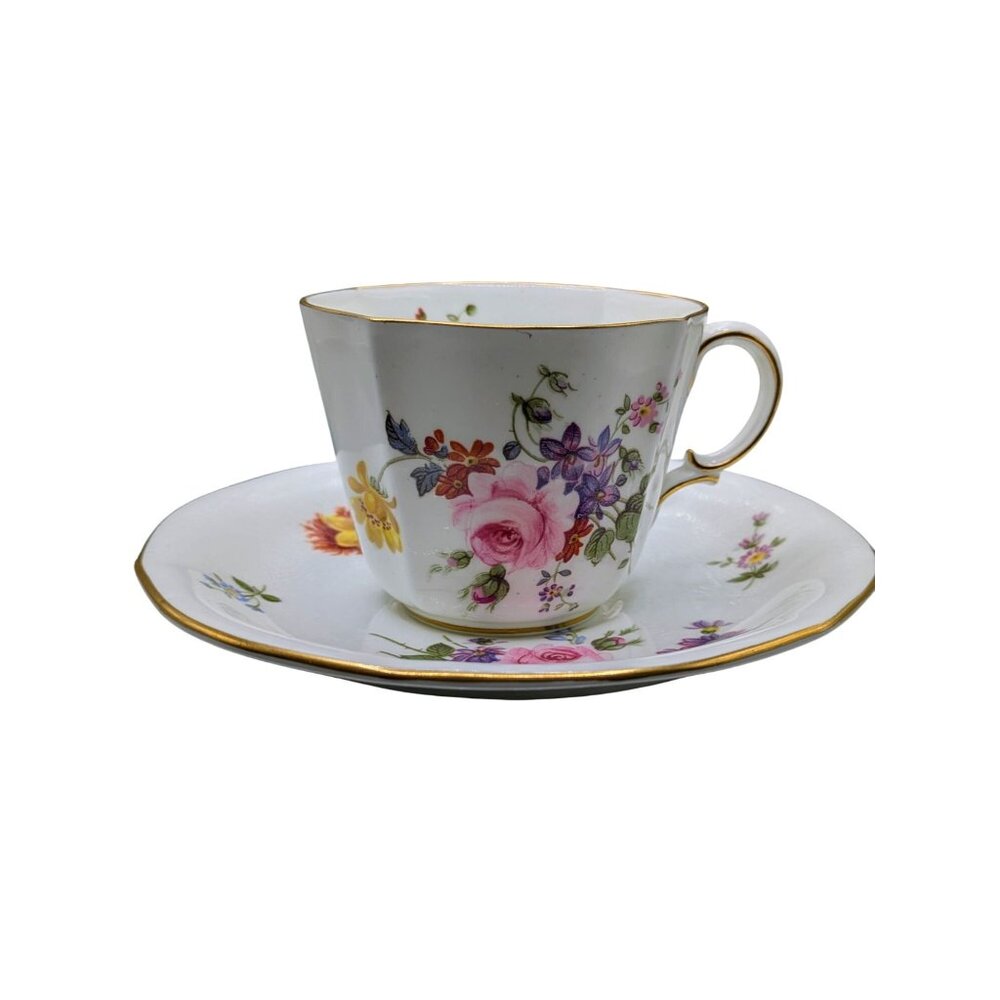 VTG Royal Crown Derby "Derby Posies" Bone China Floral Tea Cup and Saucer 1940